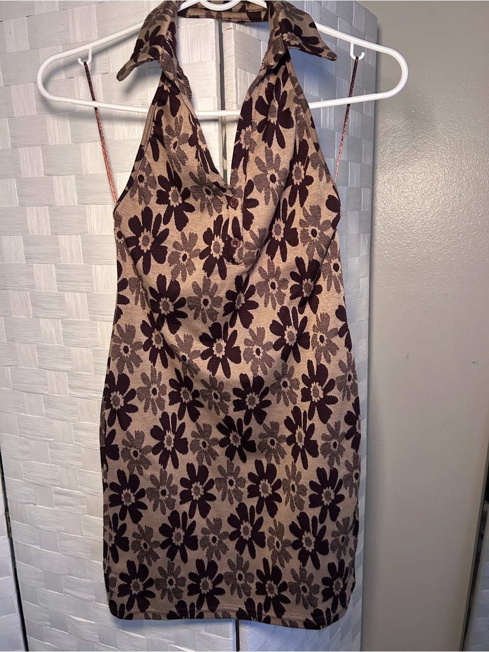 Princess Polly Brown and Cream Floral Halter Mini Dress
